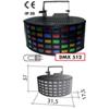 effetto luce  psl mega derby (k1446)   5 file di 8 lenti rettangolari colorate generano 40 fasci luminosi di grande impatto con movimento circolare attivato a tempo di musica , ventilazione forzata tramite ventola, termofusibile di sicurezza, 2 canali dmx
